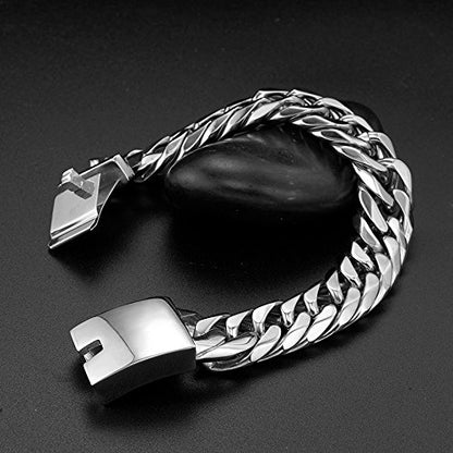 Miami Cuban Link Chain Bracelet 16mm Big Silver White Stainless Steel Curb Bangle for Men