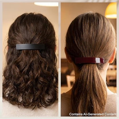 2 Pack French Design Hair Barrettes Acetate Celluloid Rectangle Hair Clips for Women - color: Black+Wine
