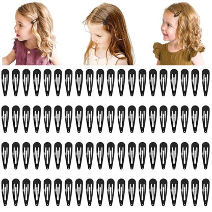 80pcs 2 Inch Snap Hair Clips Hair Barrettes Black Water Drop Snap Barrettes | 5cm black snap clips Girls Kids Women DIY Hair Accessory - color: Black