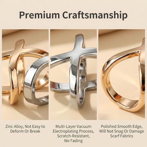 2PCS(Gold+Silver) X Shaped Scarf Ring Buckle Jewelry Silk Scarf Clips Clothing Wrap Holder for T-Shirt Neckerchief Shawl