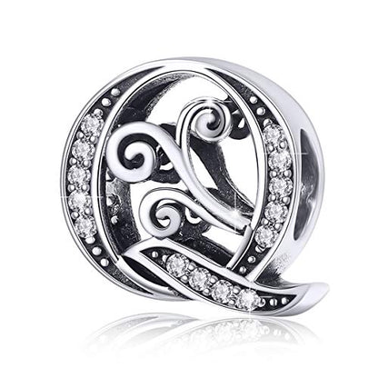 BISAER 925 Sterling Silver Initial Letter A-Z Charms for Bracelets Alphabet Beads Charm Jewelry Gifts - color: Letter Q