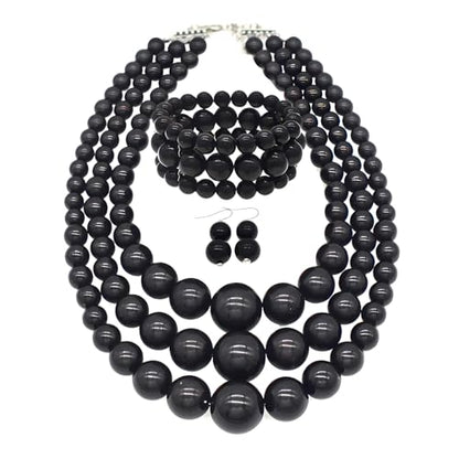 JNF Faux Pearl Statement Necklaces Big Beaded Necklace for Women Chunky Pearls Necklace and Earring Set Large beads Costume Necklace - color: Black Pearl Necklace long