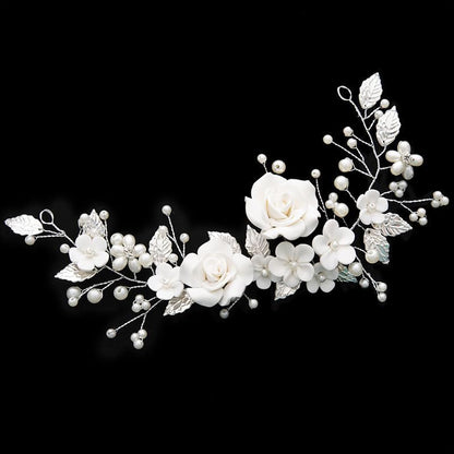 Flower Bride Wedding Hair Vine Silver Rhinestone Leaf Hair Accessories Headband for Women and Girls