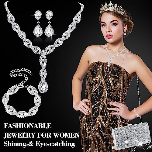 Mixweer 4 Pieces Clutch Purses Bag for Women Evening Rhinestone Jewelry Set Bling Necklace Earrings Bracelets Set for Wedding - style: Exquisite Style