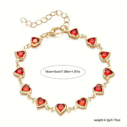 1pc Heart Shape Bracelet With Colorful Rhinestone Beads,Small And Fresh Style(No Box) Valentines,Mother's Day,Gift - color: Gold-Red, size: One Size