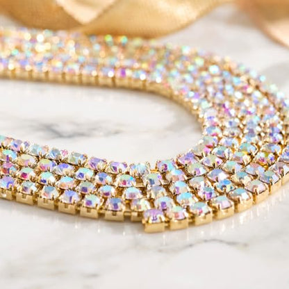 3FT Heavy Duty Crystal Rhinestone Trim Chain with Yarn Scissors, Sew-On Bling Appliqué for Wedding Bridal Dress, DIY Jewelry & Clothing Accessories (Gold) - color: Gold