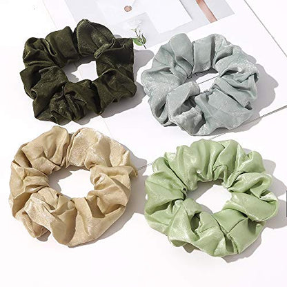 Silk Satin Scrunchies Women Hair Ties - Ivyu Big Scrunchy Ponytail Holder No Crease Hair Bands Soft Elastic No Hurt Your Hair for Vsco Girl Women Gray Dark Green Light Green Beige - color: Gray Dark Green Light Green Beige