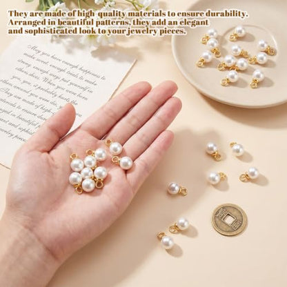 Amabro 100PCS 6mm Faux Pearl Charms for Jewelry Making, Imitation Pearl Pendant Beads with Jump Rings for DIY Bracelets Necklace Earrings Keychain Wedding Crafts