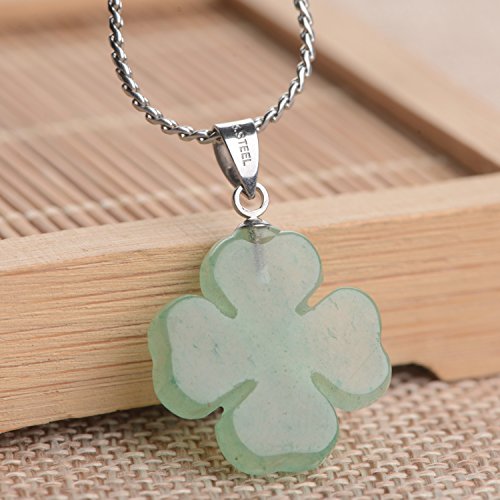 iSTONE 925 Sterling Silver Natural Crytral for Womens Pendant Necklace, Gemstone Birthstone with 17.8" Silver Chain Ladies - color: Green Four Leaf Clover