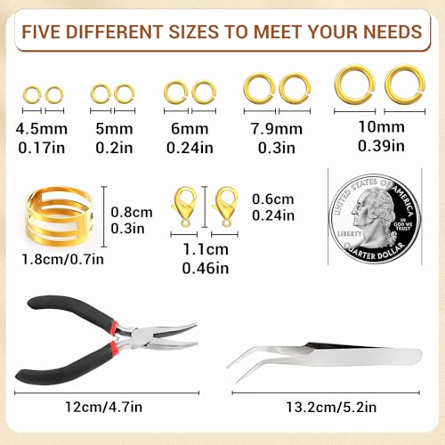1200 Pcs Jump Rings for Jewelry Making Supplies, Necklace Repair Kit with Plier, Tweezer, Lobster Claw Clasps, Open Rings for Crafts & Keychains (1200Pcs Gold) - color: 1200Pcs Gold