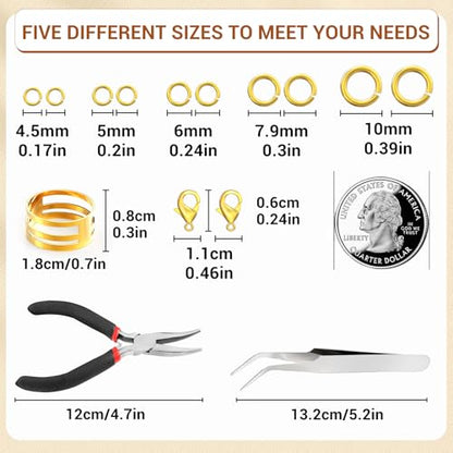 1200 Pcs Jump Rings for Jewelry Making Supplies, Necklace Repair Kit with Plier, Tweezer, Lobster Claw Clasps, Open Rings for Crafts & Keychains (1200Pcs Gold) - color: 1200Pcs Gold