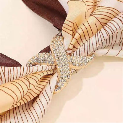 Rhinestone Infinity Silk Scarf Ring Brooch for Women Fashion Crystal X Chain Shawl Scarves Buckle Clip Brooches Dainty Dress Accessories Wedding Birthday Jewelry Gift - color: Gold-Tone