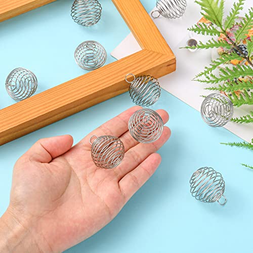 LiQunSweet 10 Pcs Stainless Steel Wire Pendants Spiral Bead Cage Lava Stone Ball Holder Charm for Jewellery Making DIY Accessories - color: Stainless Steel Cage_24~25mm