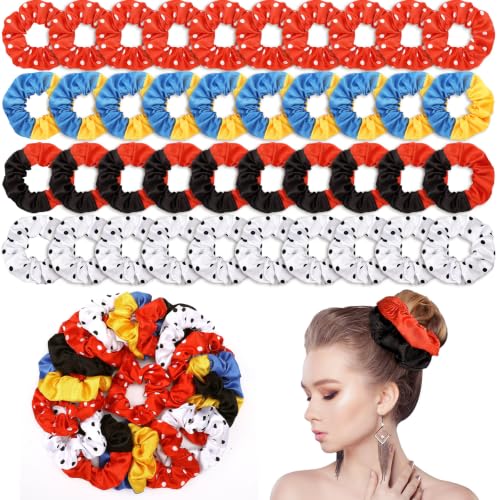 80 Pcs Mouse Ears Scrunchies Silk Satin Mouse Hair Scrunchies Hair Ties Elastic Bands Ponytail Holders for Kids Women Girls Party Decoration - style: Mouse