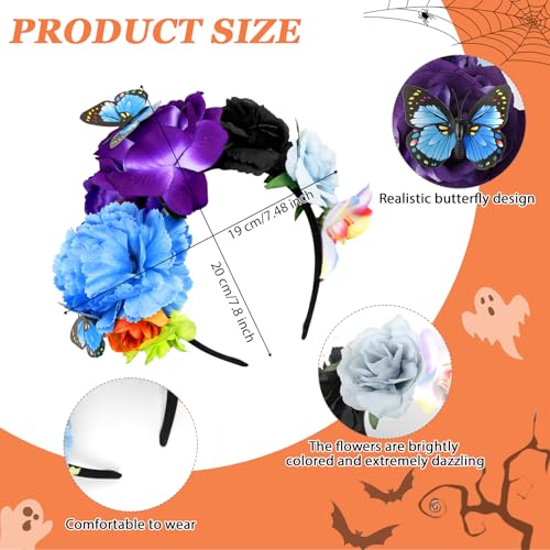 Flower Crown Day of the Dead Headpiece Mexican Flowers Butterfly Crown Flower Crowns Halloween Headbands for Halloween Party - color: Multicolor-2