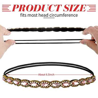 Jutom 6 Pack Rhinestone Beaded Headbands for Women, Elastic Rhinestone Hairbands Hair Accessories, Stretchy Fashionable Crystal Hairbands for Back to School Prom, Women Girls Birthday Gift