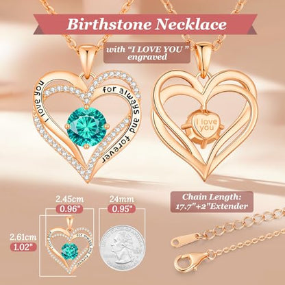 CDE Engraved Forever Love Heart Birthstone Necklace Jewelry Gifts for Women | Hypoallergenic,Nickel-Free & Lead-Free,3 x 3 mm 5A CZ Heart Pendant,Anniversary Christmas Birthday Gift for Girlfriend Wife - color: 12-Dec, style: Rose Gold Plated
