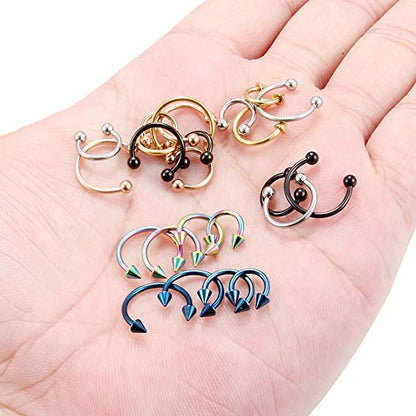 Ruifan 10-24PCS 16G Surgical Steel Nose Septum Horseshoe Hoop Earring Eyebrow Tragus Lip Piercing Ring - style: 24PCS - Option D