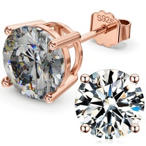 925 Sterling Silver Cubic Zirconia Studs Earrings for Women Men - Hypoallergenic 14K White Gold Plated 5/6/7/8mm Clear Round Cut CZ Studs Earrings - color: Rose Gold 4 Prong, size: 7mm