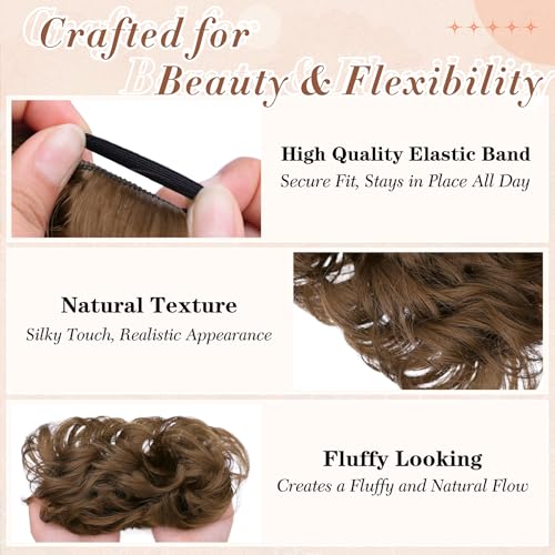 2PCS Messy Bun Hair Pieces Synthetic Hairpieces For Women Light Brown | Messy Bun and Donut Bun in one set for natural-looking volume and elegant updos for every occasion. - color: Light Brown