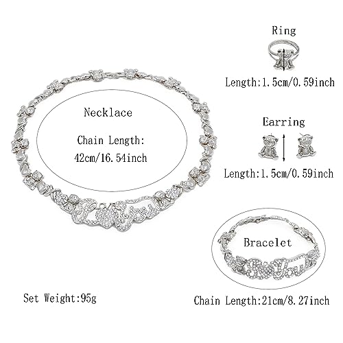 African Necklace Set Hugs and Kisses Gold Jewelry Sets For Women 18k Gold/Silver Filled LOVE Necklaces Jewelry Sets Wedding Jewelry Necklace Earrings Bracelet Ring Gifts - color: Silver