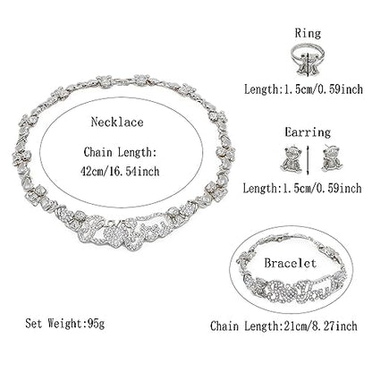 African Necklace Set Hugs and Kisses Gold Jewelry Sets For Women 18k Gold/Silver Filled LOVE Necklaces Jewelry Sets Wedding Jewelry Necklace Earrings Bracelet Ring Gifts - color: Silver