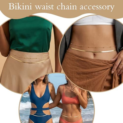 Gold Plated Waist Chain for Women, 1 Pcs, Waterproof Tarnish Resistant | Body Jewelry, for Bikini, Beach, Backless Dress, Summer, Y2K Hip Chain Gift
