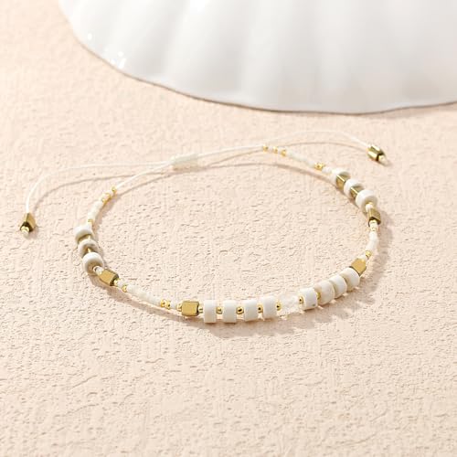 KELITCH Crystal Agate Friendship Bracelet Handmade Seed Beads Adjustable Bracelets for Women - color: White