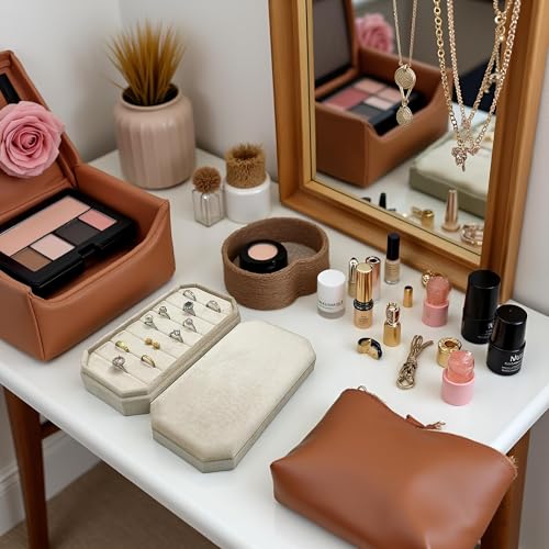 Velvet Ring Organizer Box - Ring Jewelry Box for Rings Earring, Jewelry Tray Rings holder Display Case for Girl Women (8.07"x4.13"x2.16") -PRB024-Beige - color: Beige