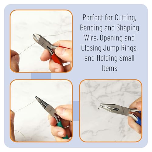 Mr. Pen- Pliers for Jewelry Making, 3 Pack, Chain Nose | Round Nose Pliers Set and Wire Cutter for Beading, Wire Wrapping, Jump Rings, Jewelry Repair, Crafting, DIY - color: Blue, Green, Red