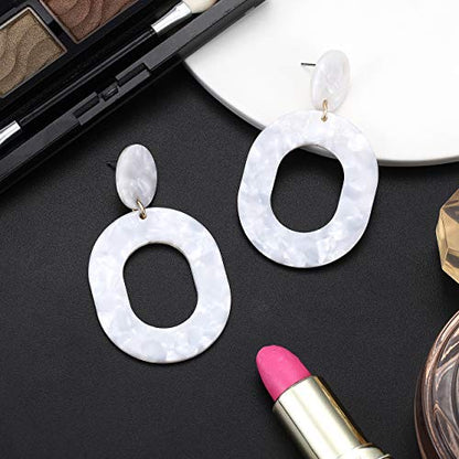 Acrylic Earrings For Women Statement Geometric Earrings Resin Acetate Drop Dangle Earrings Mottled Hoop Earrings Fashion Jewelry - color: B:White