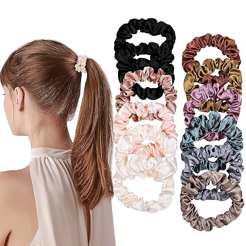 Satin, Silk Hair Ties Small Mini Scrunchy for Women Thick Hair Accessories Cute Soft No Slip Hair Elastics Ponytail Holder for Curly Hair No Damage Hairties Gift for Girls - color: Pink