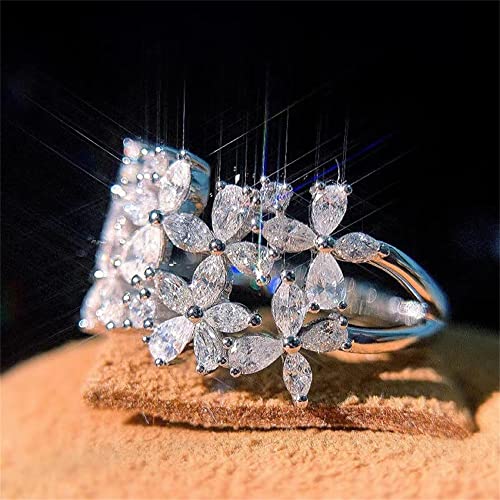925 Sterling Silver Shiny Full Diamond Ring 18K Gold Flower Cocktail Rings Teardrop Cubic Zirconia Promise Rings CZ Flower Diamond Ring Eternity Engagement Wedding Band Ring for Women Z.2 (US Code 7) - size: US Code 7