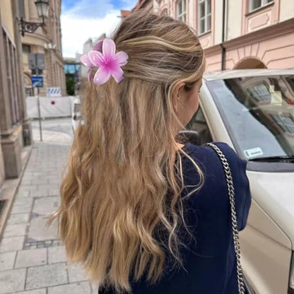 Flower Hair Clips for Women Girls Claw Clips Summer Fashion Hair Accessories with Rose Pink Gradient Plumeria Design Barrettes Hold Hair in Place for Thick Thin Hair(3Pcs: 1 large 2 small) - color: Pink