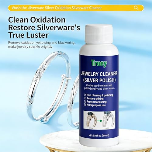 Silver Cleaner,Silver Jewelry Polish,Removes Tarnish,Restores Shine(60ml) | Silver Care,Truey Silver Cleaner, Jewelry Cleaner Silver Polish, for Pure Silver Pure Gold, Removes Tarnish & Restores Shine