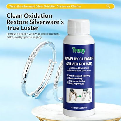 Silver Cleaner,Silver Jewelry Polish,Removes Tarnish,Restores Shine(60ml) | Silver Care,Truey Silver Cleaner, Jewelry Cleaner Silver Polish, for Pure Silver Pure Gold, Removes Tarnish & Restores Shine