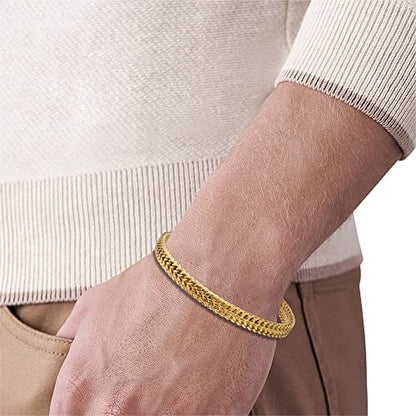 Geoffrey Beene Men’s Stainless Steel Double Franco Chain Bracelet with Extension - color: Gold, size: 9.5"