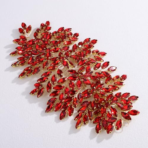 Bridal Rhinestone Hair Comb Large Rhienstone Wedding Headpiece Handmade Crystal Hair Comb for Bride Wedding Hair Accessories for Women (red) - color: red