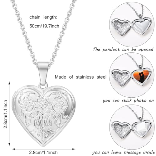 2 Pcs Locket Necklace that Holds Pictures Stainless Steel Locket Pendant Necklace Image Chain Necklaces for Women - color: Love Heart 5