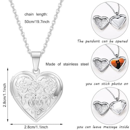 2 Pcs Locket Necklace that Holds Pictures Stainless Steel Locket Pendant Necklace Image Chain Necklaces for Women - color: Love Heart 5