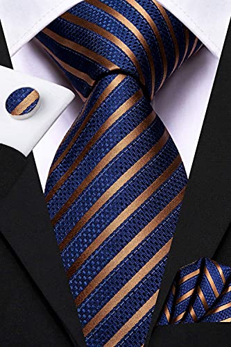 Dubulle Mens Paisley Striped Tie Woven Necktie for Men and Handkerchief Cufflinks Set Wedding Formal Business - color: Blue Checks