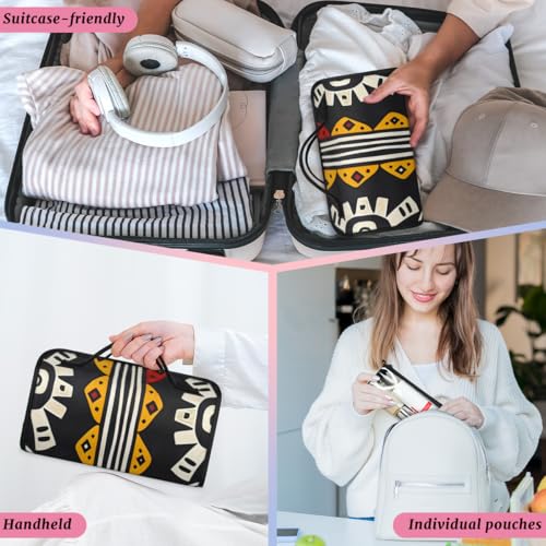 Bohemian Geometric Stripes Hanging Roll Up Cosmetic Bag with 4 Removable Storage Bags Waterproof Foldable Toiletry Kit for Women - color: Multicolor 10