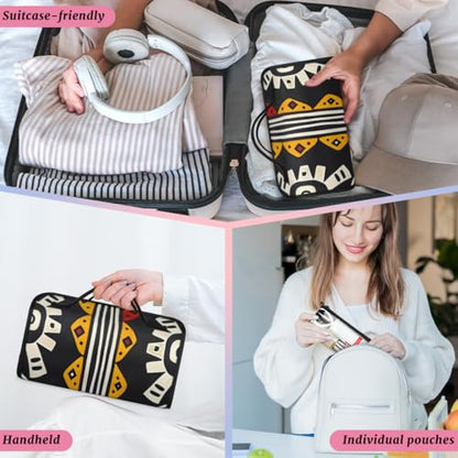 Bohemian Geometric Stripes Hanging Roll Up Cosmetic Bag with 4 Removable Storage Bags Waterproof Foldable Toiletry Kit for Women - color: Multicolor 10