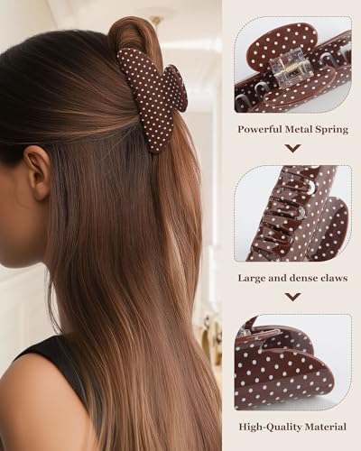 Molans 3PCS Hair Claw Clips Acrylic Clamps for women - Non-slip Strong Hold Barrettes for Thin Thick Hair, Medium hair clips Accessories(Brown Polka Dot) - color: Polka Dot 2