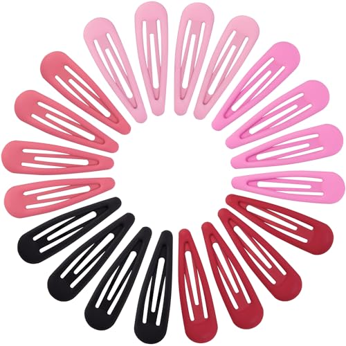 Small Hair Barrettes For Women No Slip Metal Snap Clips For Thin And Fine Hair,Matte Black Red Pink,20 PCS,1.97 x 0.5 Inch. - color: Matte Black Red Pink