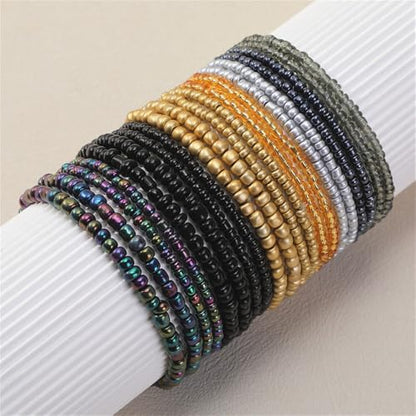 18Pcs Boho Stackable Beaded Bracelets for Women Colorful Handmade Multilayered Rice Beads Anklets Set Summer Beach Bohemian Jewelry Gift - color: Style 2 Black