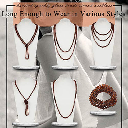 Firstmeet Fashion Beads Rope Knot Long Beaded Necklace Versatile 60" Strand Costume Jewelry for Women - color: Dark Brown