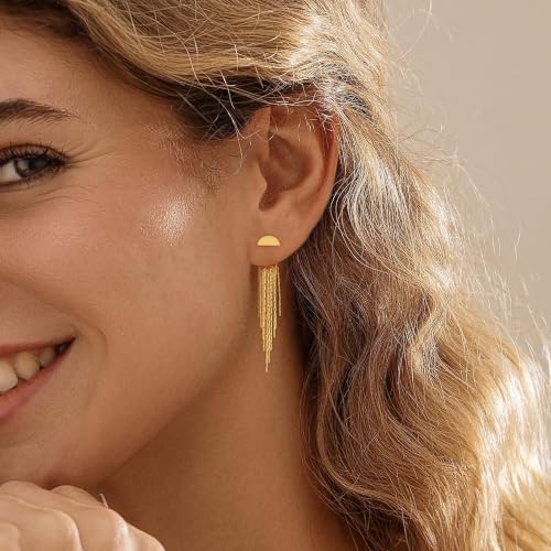 Gold Earrings for Women, 14K Gold Plated Tassel Dangle Earrings for Women Trendy Hypoallergenic Long Chain Earring Dainty Pearl Drop Earrings Elegant Wedding Earring Fashion Jewelry for Womens - color: Gold-Style 7