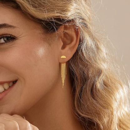 Gold Earrings for Women, 14K Gold Plated Tassel Dangle Earrings for Women Trendy Hypoallergenic Long Chain Earring Dainty Pearl Drop Earrings Elegant Wedding Earring Fashion Jewelry for Womens - color: Gold-Style 7