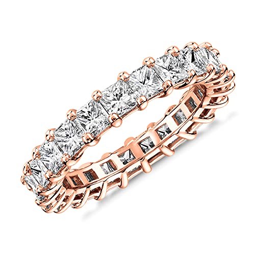 PAVOI 14K Gold Plated Rings with Cubic Zirconia Love and Stackable 3mm Princess Cut Rings for Women - color: Rose Gold